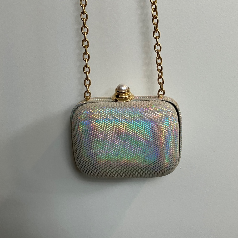 Escada tiny luminescent leather evening bag silver